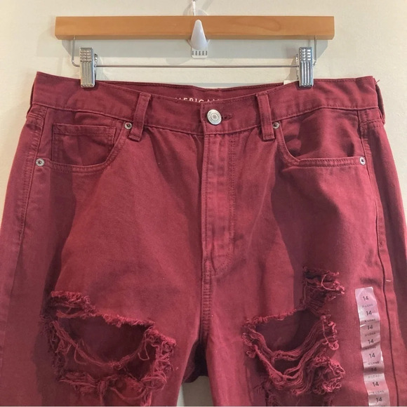AMERICAN EAGLE  Sz 14 Extra Long 100% Cotton Mom Style Distresses Jeans NEW - Picture 6 of 16